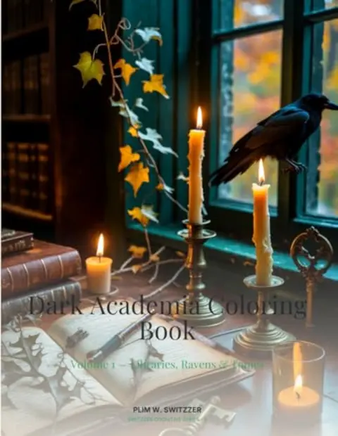 Dark Academia Coloring Book: Libraries, Ravens, Ancient Tomes · 50 Atmospheric Designs — cover