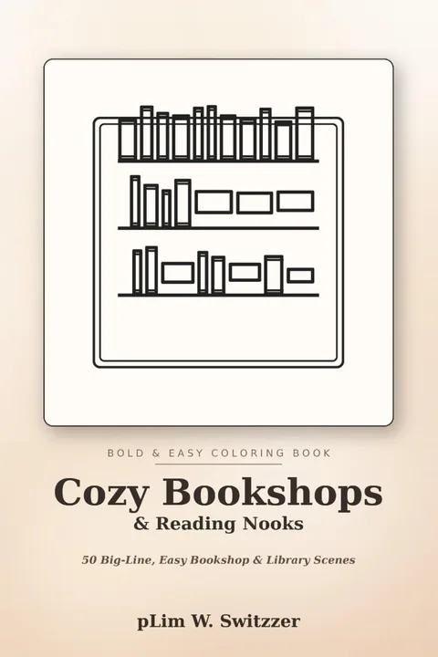Cozy Bookshops & Reading Nooks: 50 Big-Line, Easy Pages of Bookshops & Libraries — cover