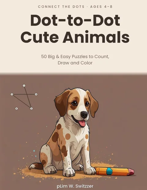 Dot-to-Dot Cute Animals: 50 Big & Easy Puzzles to Count, Draw and Color — Ages 4–8 — cover