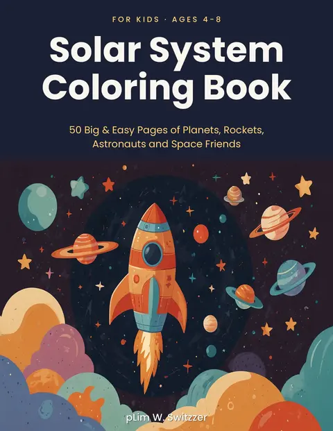 Solar System Coloring Book for Kids: 50 Big & Easy Pages of Planets, Rockets & Astronauts — Ages 4–8 — cover