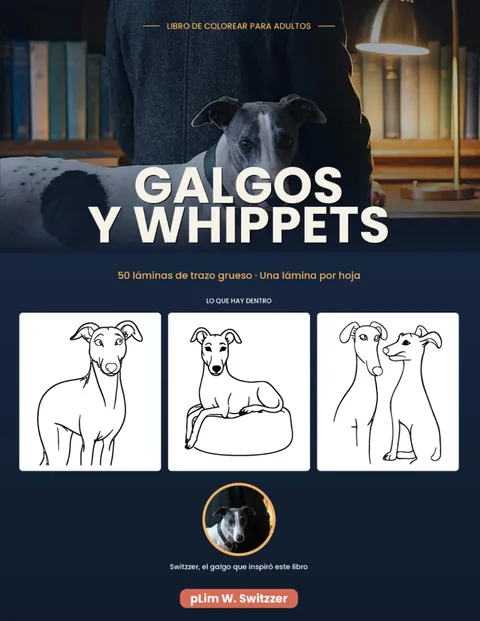 Galgos y Whippets — 50 láminas de trazo grueso, una lámina por hoja (Español) — cover
