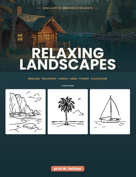 Relaxing Landscapes — Bold and Easy: Beaches, Mountains, Cabins, Lakes & Forests — cover