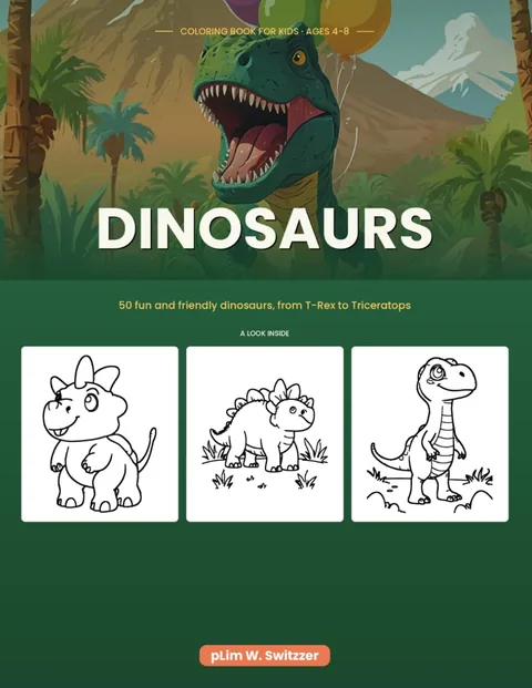 Dinosaur Coloring Book for Kids — 50 Fun and Friendly Dinosaurs · Ages 4-8 — cover