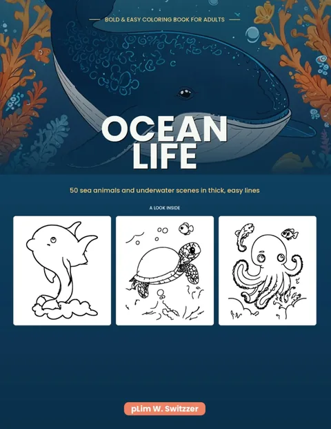 Ocean Life — Bold and Easy: 50 Relaxing Sea Animals & Underwater Scenes — cover