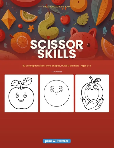 Scissor Skills Preschool Activity Book — Learn to Cut Lines, Shapes, Fruits & Animals · Ages 3-5 — cover
