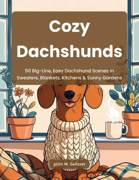 Cozy Dachshunds: 50 Big-Line, Easy Dachshund Scenes in Sweaters, Blankets, Kitchens & Sunny Gardens — cover