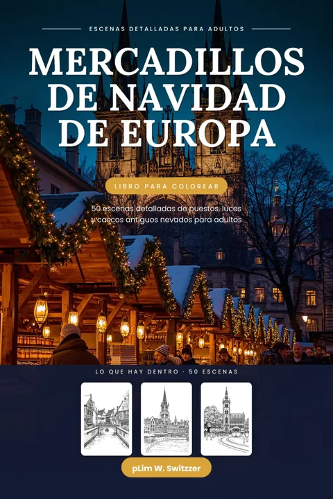 Mercadillos de Navidad de Europa · 50 escenas detalladas de puestos, luces y nieve (Español) — cover