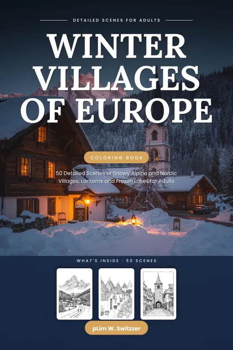 Winter Villages of Europe: 50 Detailed Scenes of Snowy Alpine & Nordic Villages — cover