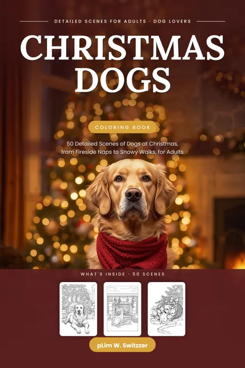 Christmas Dogs: 50 Detailed Scenes of Dogs at Christmas, from Fireside Naps to Snowy Walks — cover
