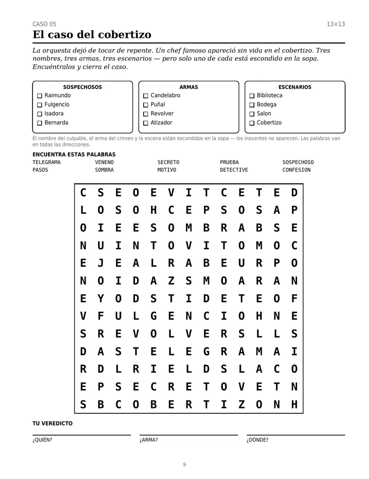 Caza al Asesino · Sopas de Letras Crimi… — 1