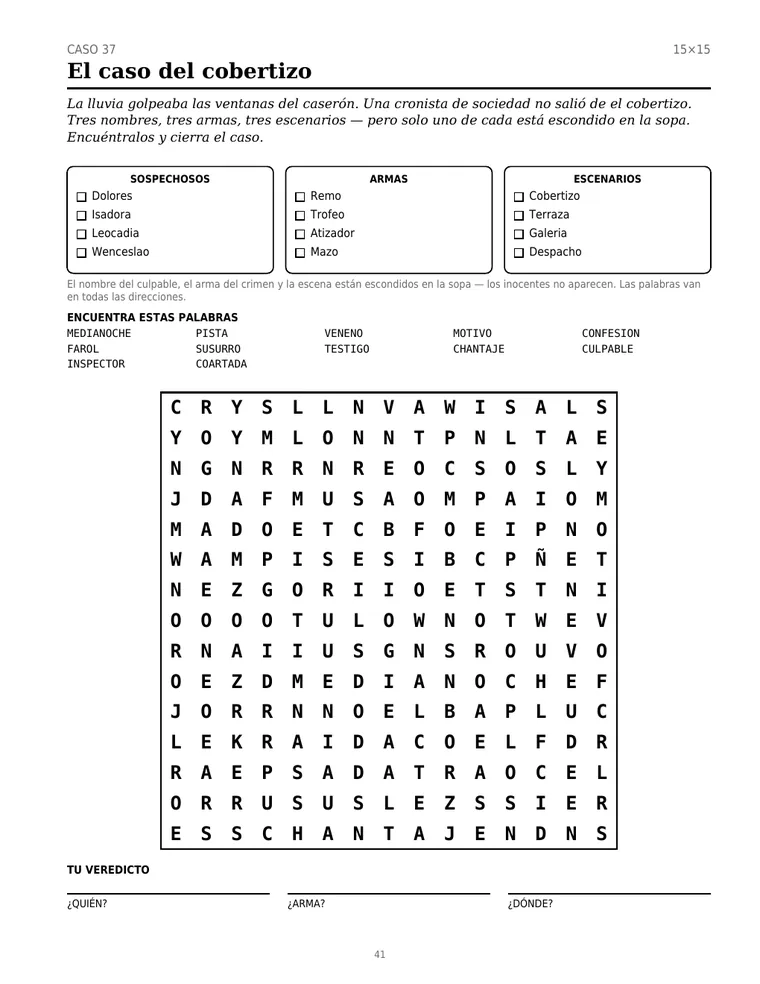 Caza al Asesino · Sopas de Letras Crimi… — 2